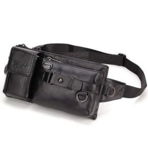New Vintage Look Leather Waist Bag Black - Picture 2 of 6